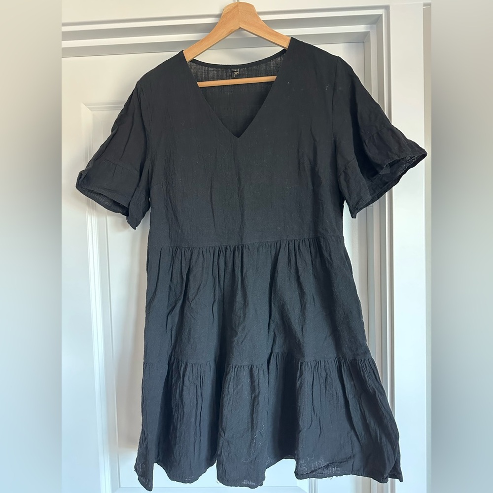 Black V-Neck Tiered Dress